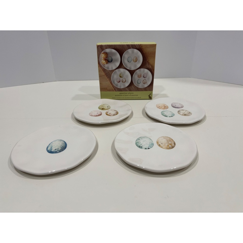 Pier 1 Imports Speckled Egg Earthenware Appetizer Plates Set of 4 White 6 inch